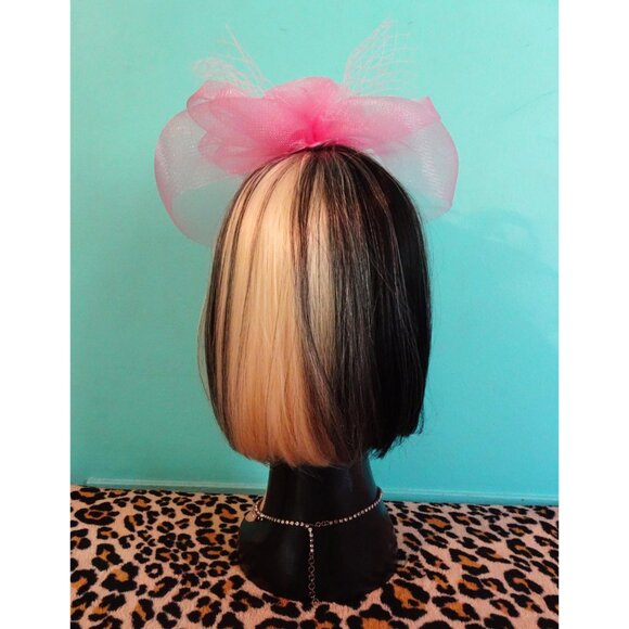 Vintage Pink Fascinator Hat w/ Veil Feathers & Bow pinup retro Kentucky Derby - Picture 7 of 11